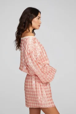 Women Chaser Brand Cooper Long Sleeve Mini Dress Embellished Check