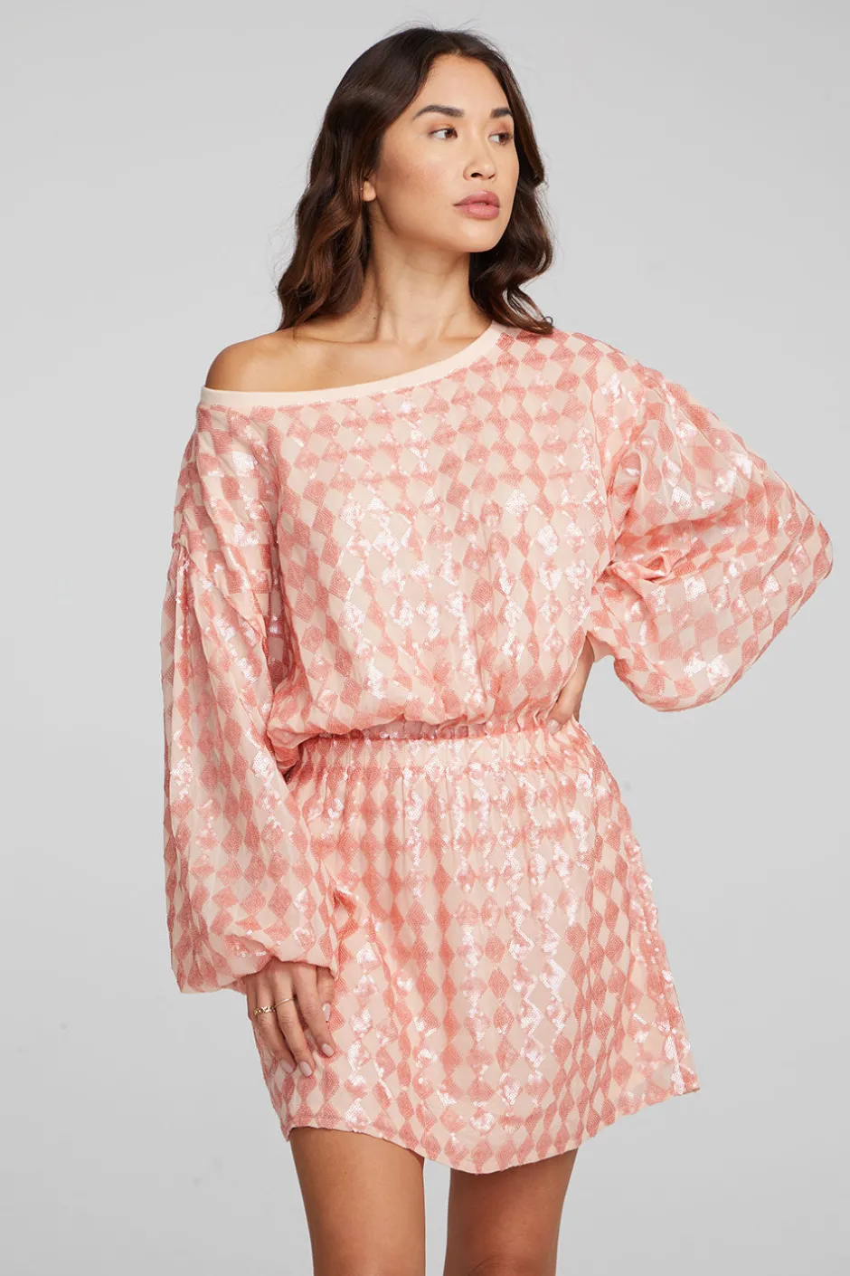 Women Chaser Brand Cooper Long Sleeve Mini Dress Embellished Check