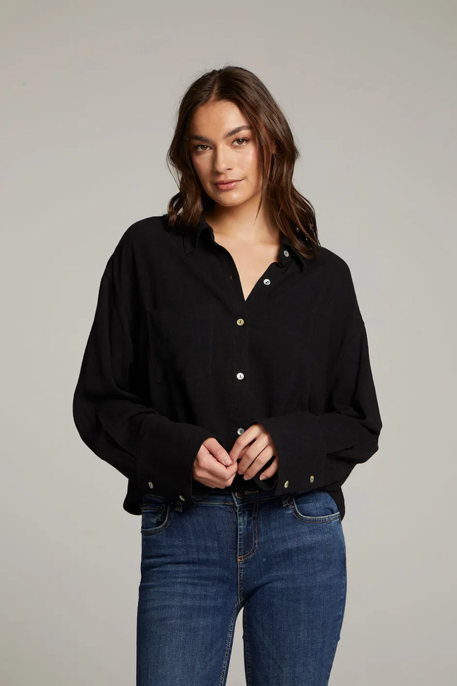 Women Chaser Brand Coral True Black Button Up Top