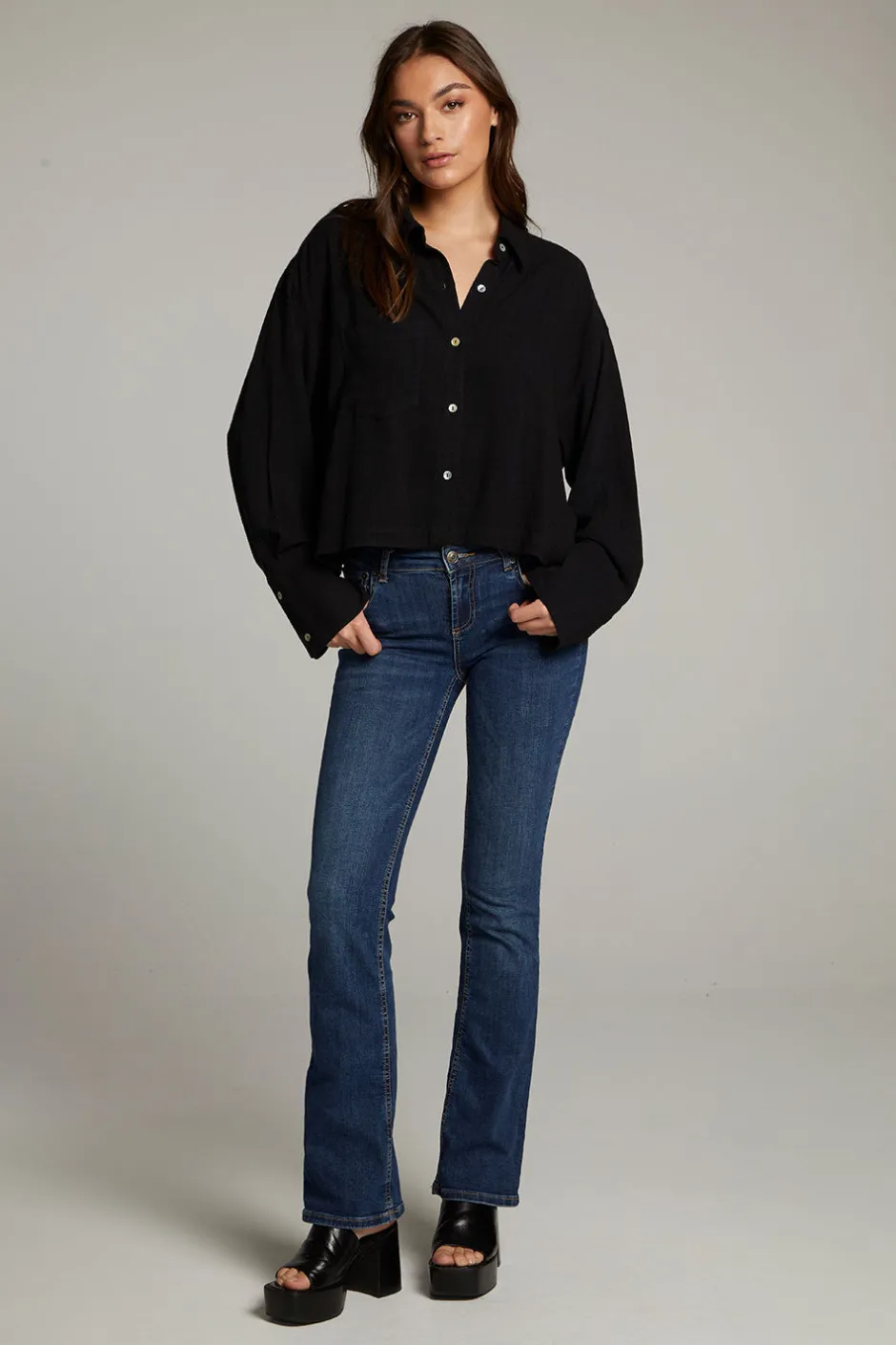 Women Chaser Brand Coral True Black Button Up Top