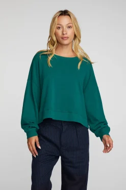Women Chaser Brand Cotton Fleece Crewneck Pullover With Rib