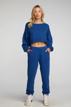 Women Chaser Brand Cotton Fleece Crewneck Pullover With Rib