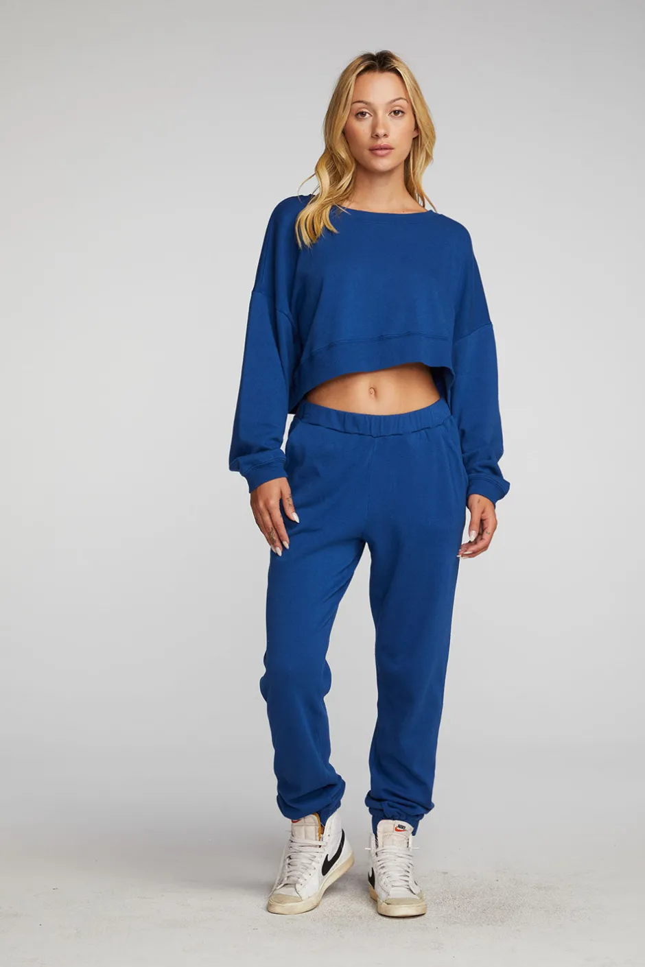 Women Chaser Brand Cotton Fleece Crewneck Pullover With Rib