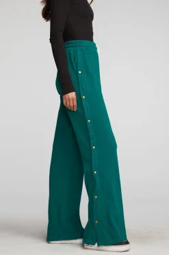 Women Chaser Brand Cotton Fleece Wide Leg Joggers With Button Sideseam
