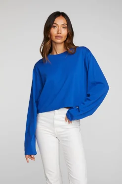 Women Chaser Brand Cotton Jersey Cropped Long Sleeve Tee