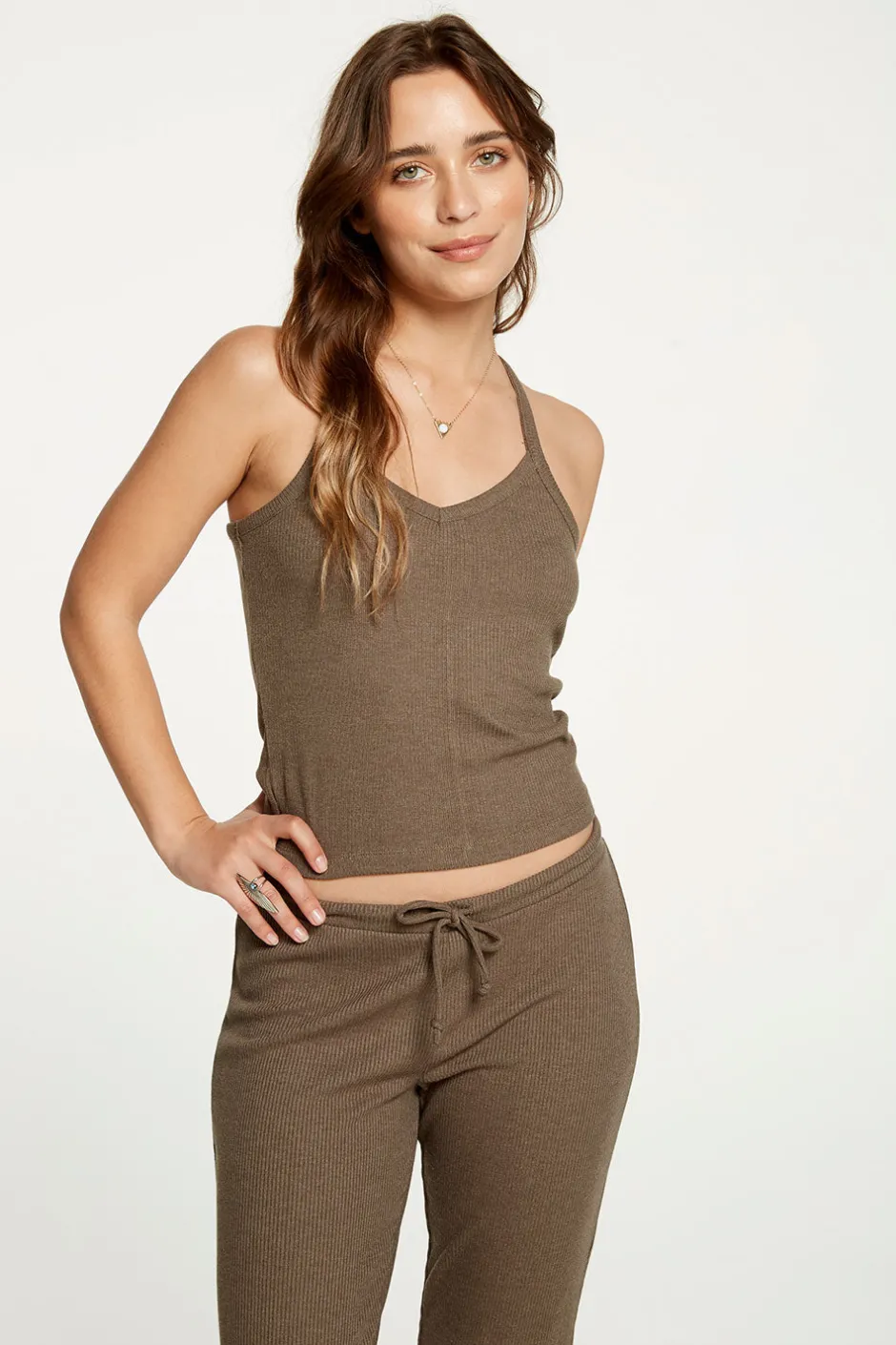 Women Chaser Brand Cozy Rib Cropped Double V Cami