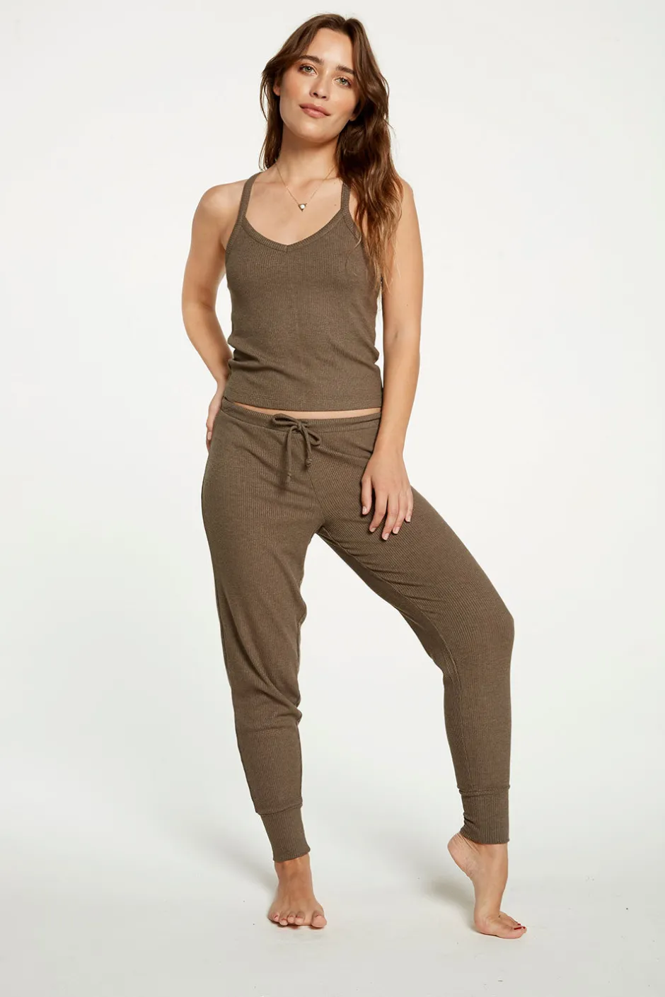 Women Chaser Brand Cozy Rib Cropped Double V Cami