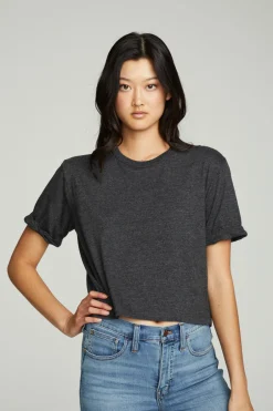 Women Chaser Brand Cropped Crew Neck Short Sleeve Tee