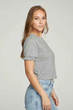 Women Chaser Brand Cropped Crew Neck Short Sleeve Tee