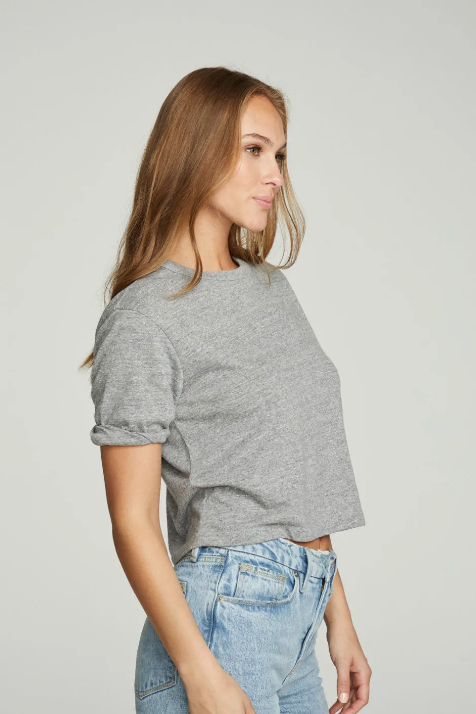 Women Chaser Brand Cropped Crew Neck Short Sleeve Tee