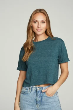Women Chaser Brand Cropped Crew Neck Short Sleeve Tee