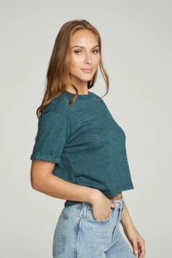 Women Chaser Brand Cropped Crew Neck Short Sleeve Tee