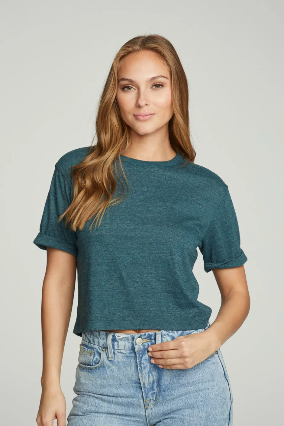Women Chaser Brand Cropped Crew Neck Short Sleeve Tee