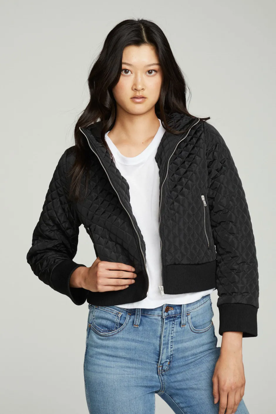 Women Chaser Brand Cropped Hooded Jacket With Rib