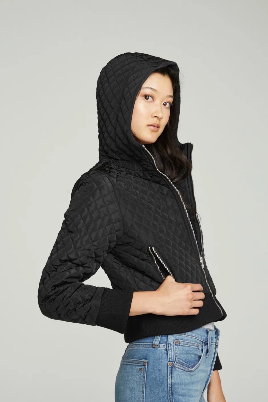 Women Chaser Brand Cropped Hooded Jacket With Rib