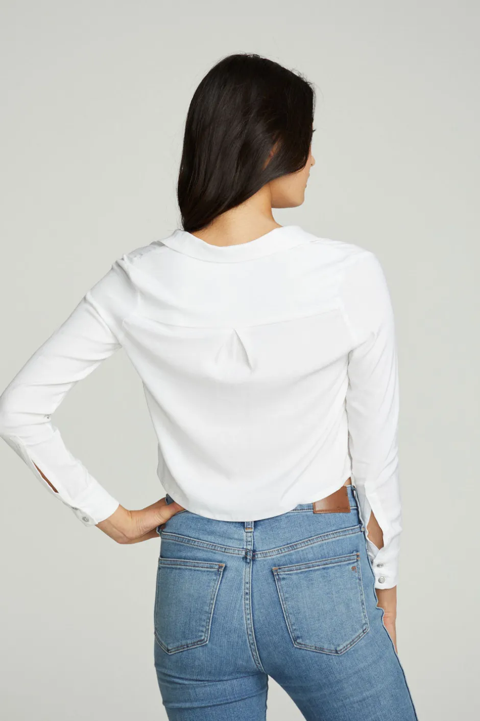 Women Chaser Brand Cropped Long Sleeve Button Down Shirt