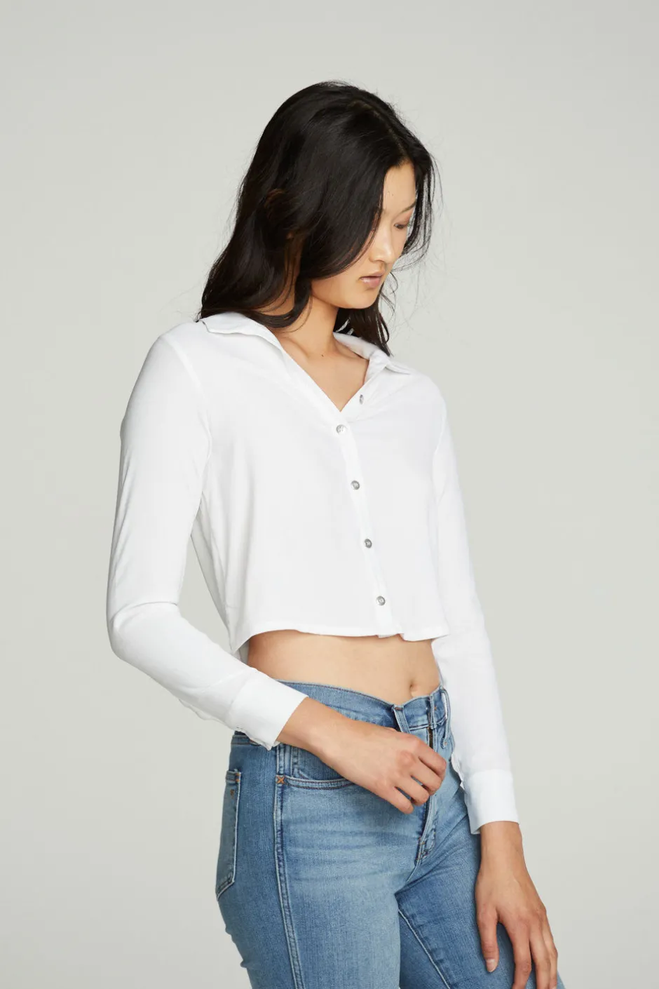 Women Chaser Brand Cropped Long Sleeve Button Down Shirt