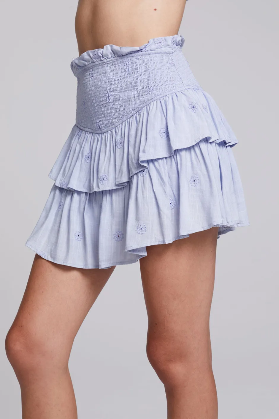 Women Chaser Brand Cruz Faded Denim Blue Mini Skirt