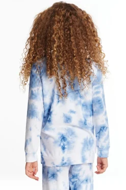 Kids Chaser Brand Denim Tie Dye Heart Girls Cozy Knit Raglan Pullover