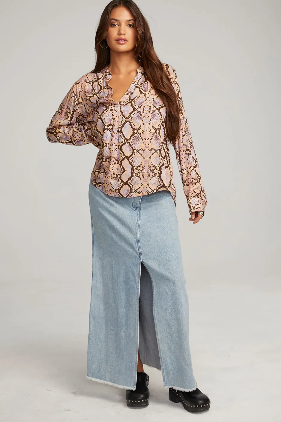 Women Chaser Brand Denver Python Print Blouse