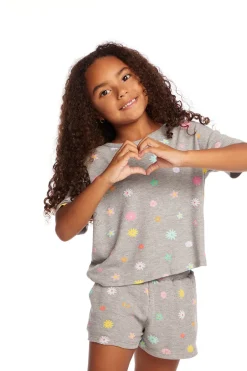Kids Chaser Brand Devin Embroidered Flowers Girls Tee