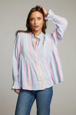 Women Chaser Brand Dolphin South West Beach Stripe Button Down