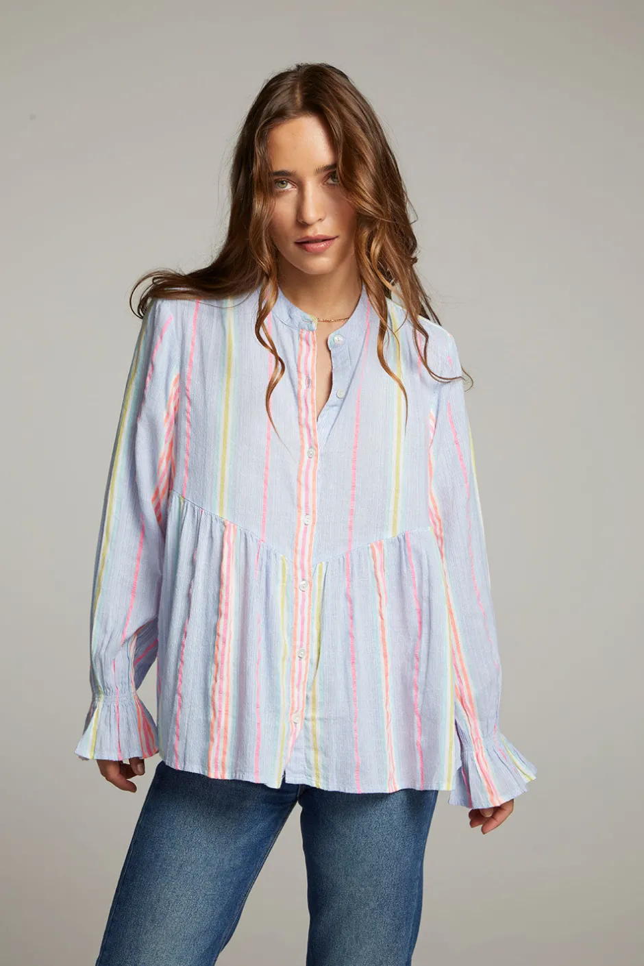 Women Chaser Brand Dolphin South West Beach Stripe Button Down