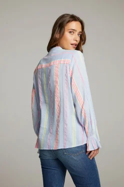 Women Chaser Brand Dolphin South West Beach Stripe Button Down