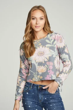 Women Chaser Brand Drawstring Shirred Long Sleeve Cropped Pullover
