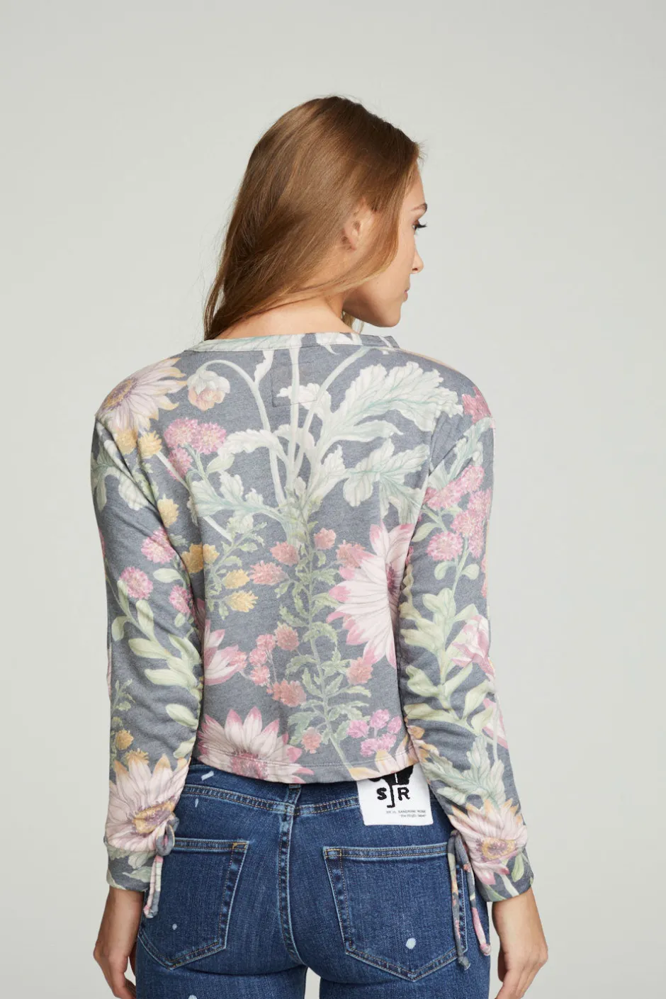 Women Chaser Brand Drawstring Shirred Long Sleeve Cropped Pullover