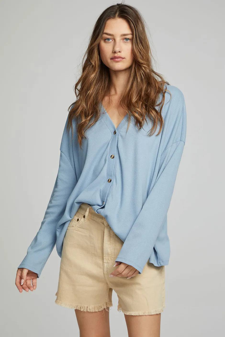 Women Chaser Brand Electric Button Down - Faded Denim