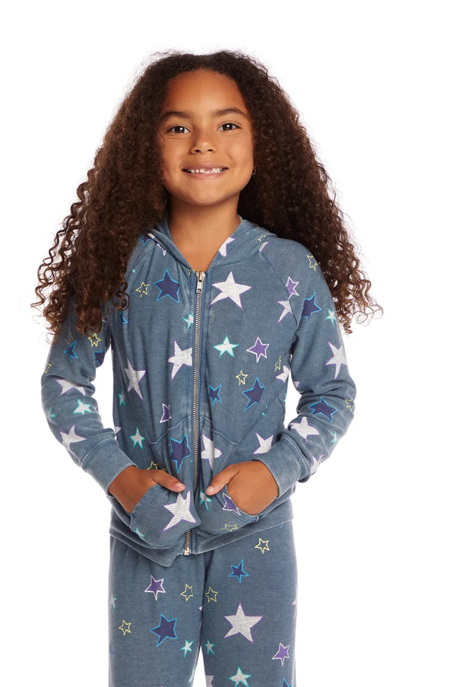 Kids Chaser Brand Embroidery Stars Girls Zip-up Hoodie