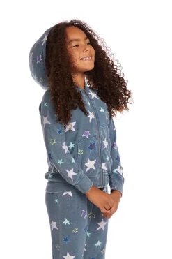 Kids Chaser Brand Embroidery Stars Girls Zip-up Hoodie