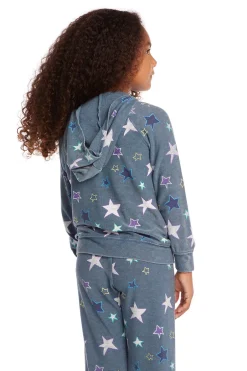 Kids Chaser Brand Embroidery Stars Girls Zip-up Hoodie