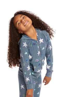 Kids Chaser Brand Embroidery Stars Girls Zip-up Hoodie