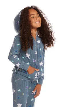 Kids Chaser Brand Embroidery Stars Girls Zip-up Hoodie