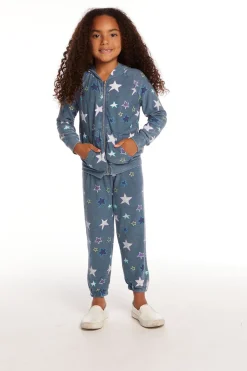 Kids Chaser Brand Embroidery Stars Girls Zip-up Hoodie