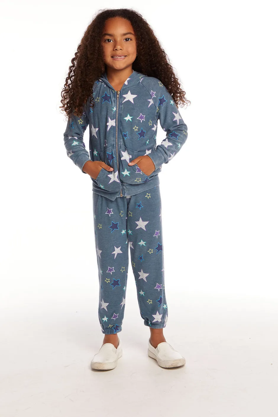 Kids Chaser Brand Embroidery Stars Girls Zip-up Hoodie