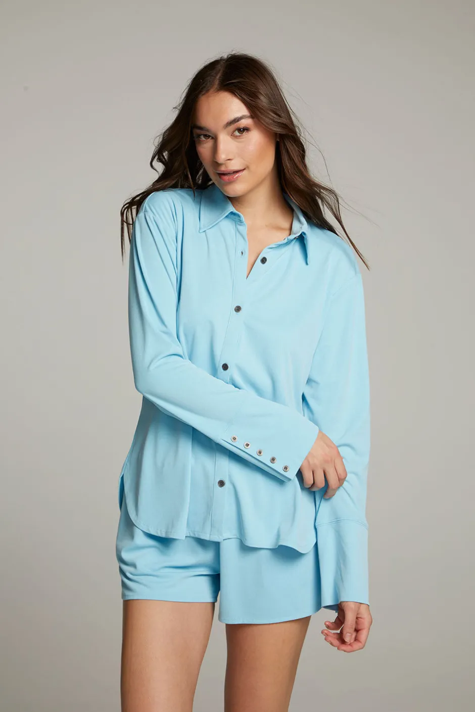 Women Chaser Brand Ethan Clear Sky Button Up