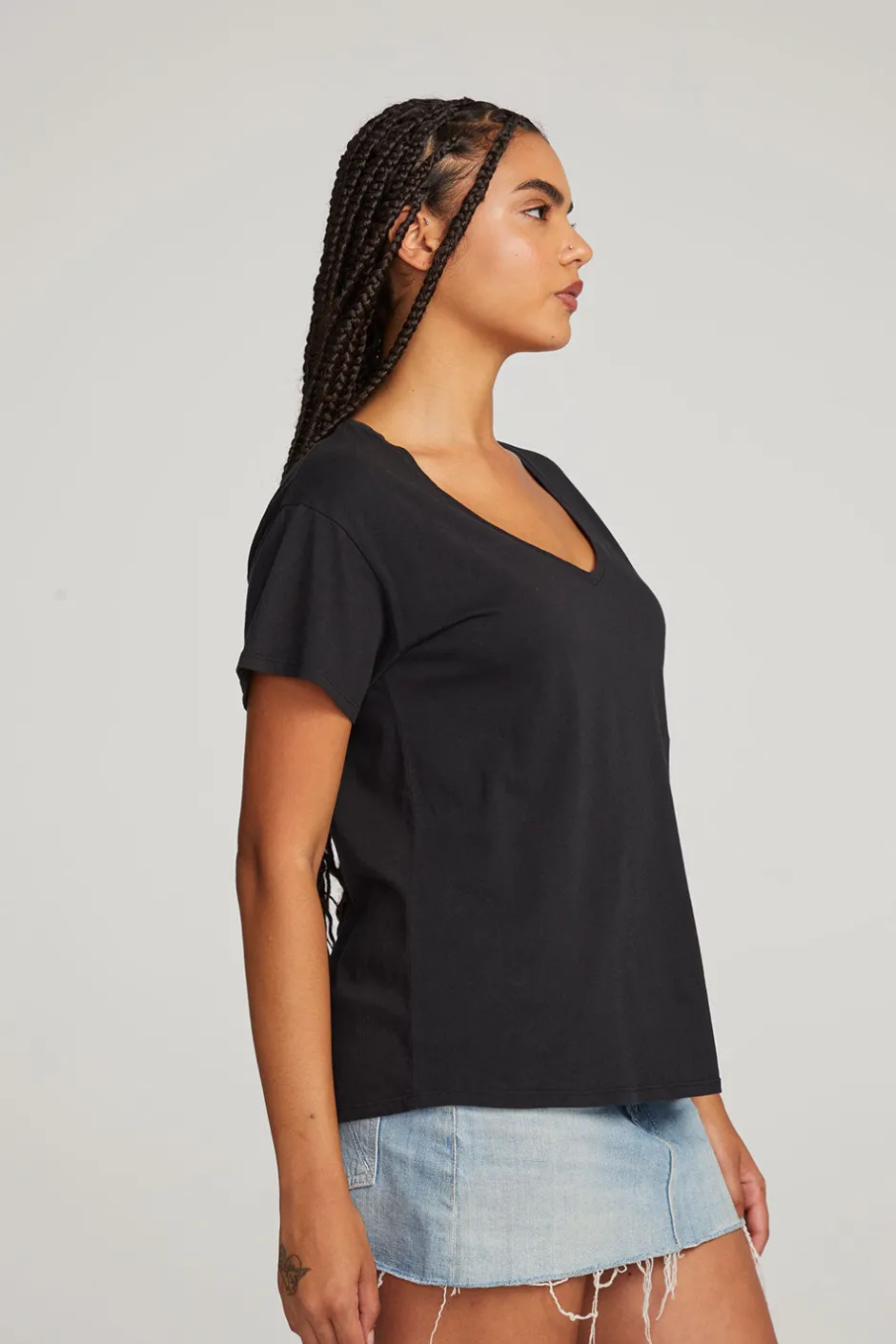 Women Chaser Brand Everyday Essential Black V-neck Tee
