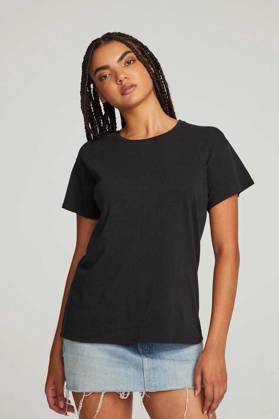 Women Chaser Brand Everyday Essential Black Crew Neck Tee