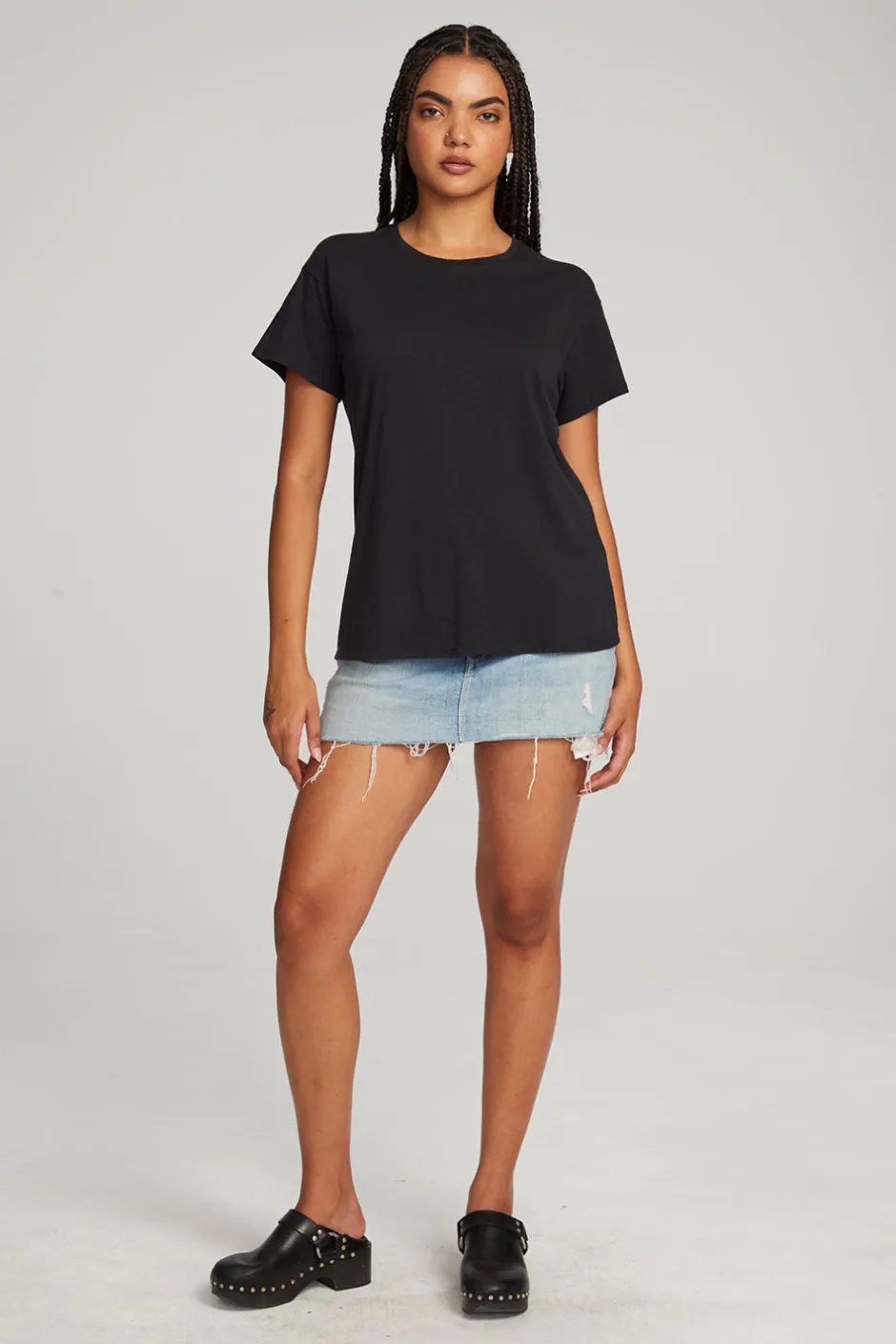 Women Chaser Brand Everyday Essential Black Crew Neck Tee