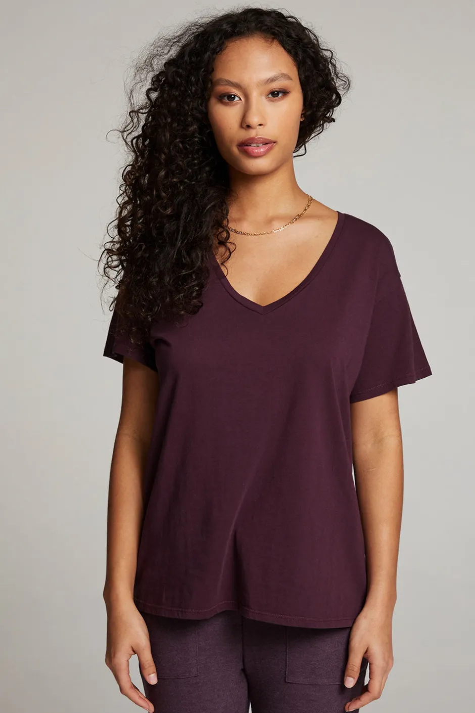 Women Chaser Brand Everyday Essential Plum Perfect V Neck Tee