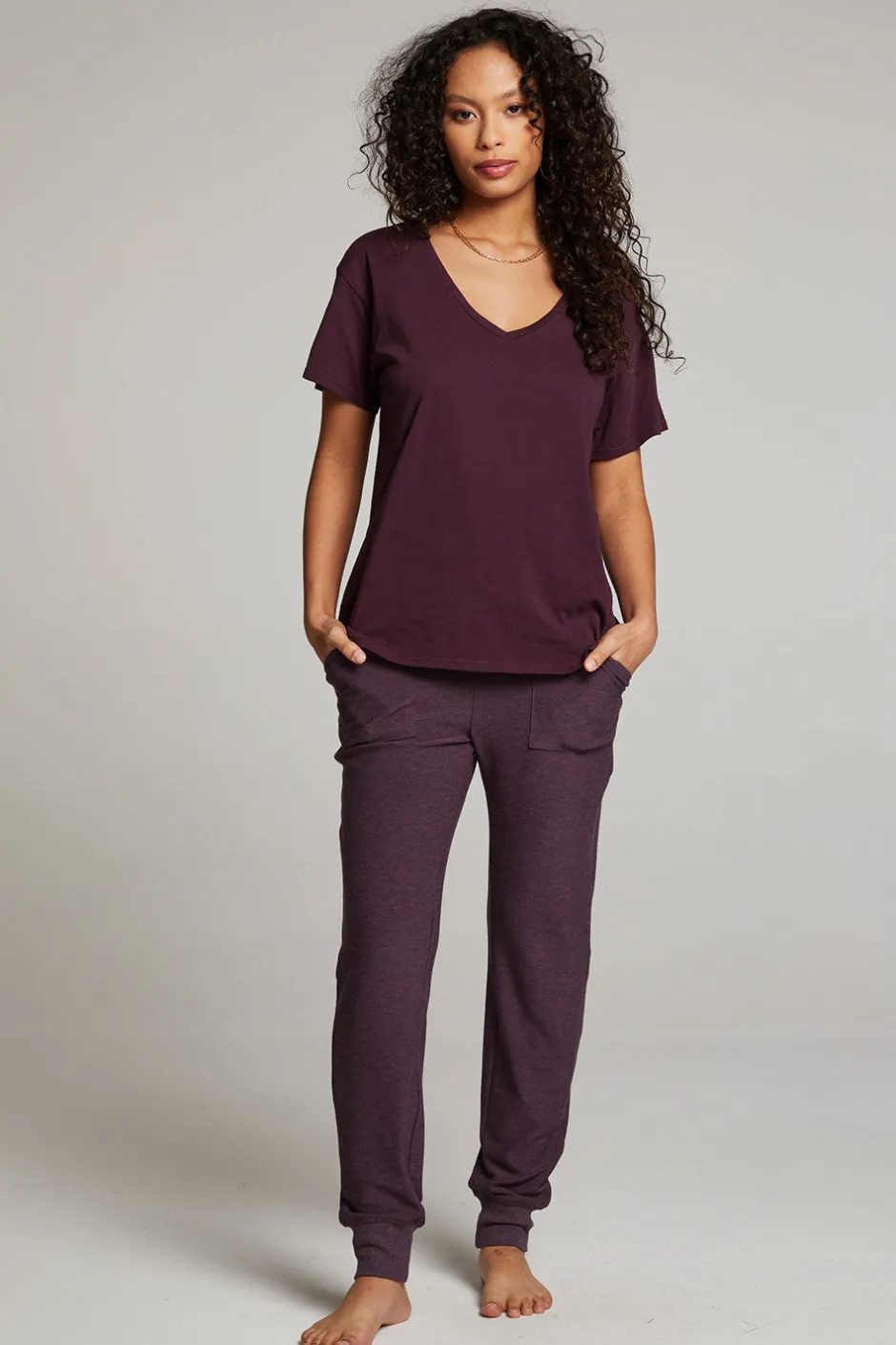 Women Chaser Brand Everyday Essential Plum Perfect V Neck Tee