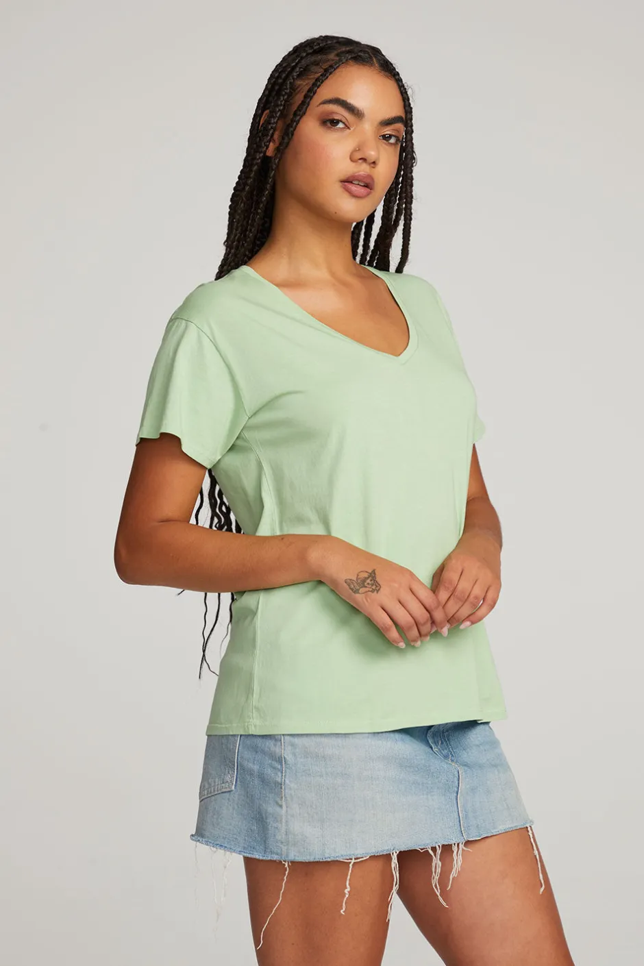 Women Chaser Brand Everyday Essential Quiet Green V-neck Tee