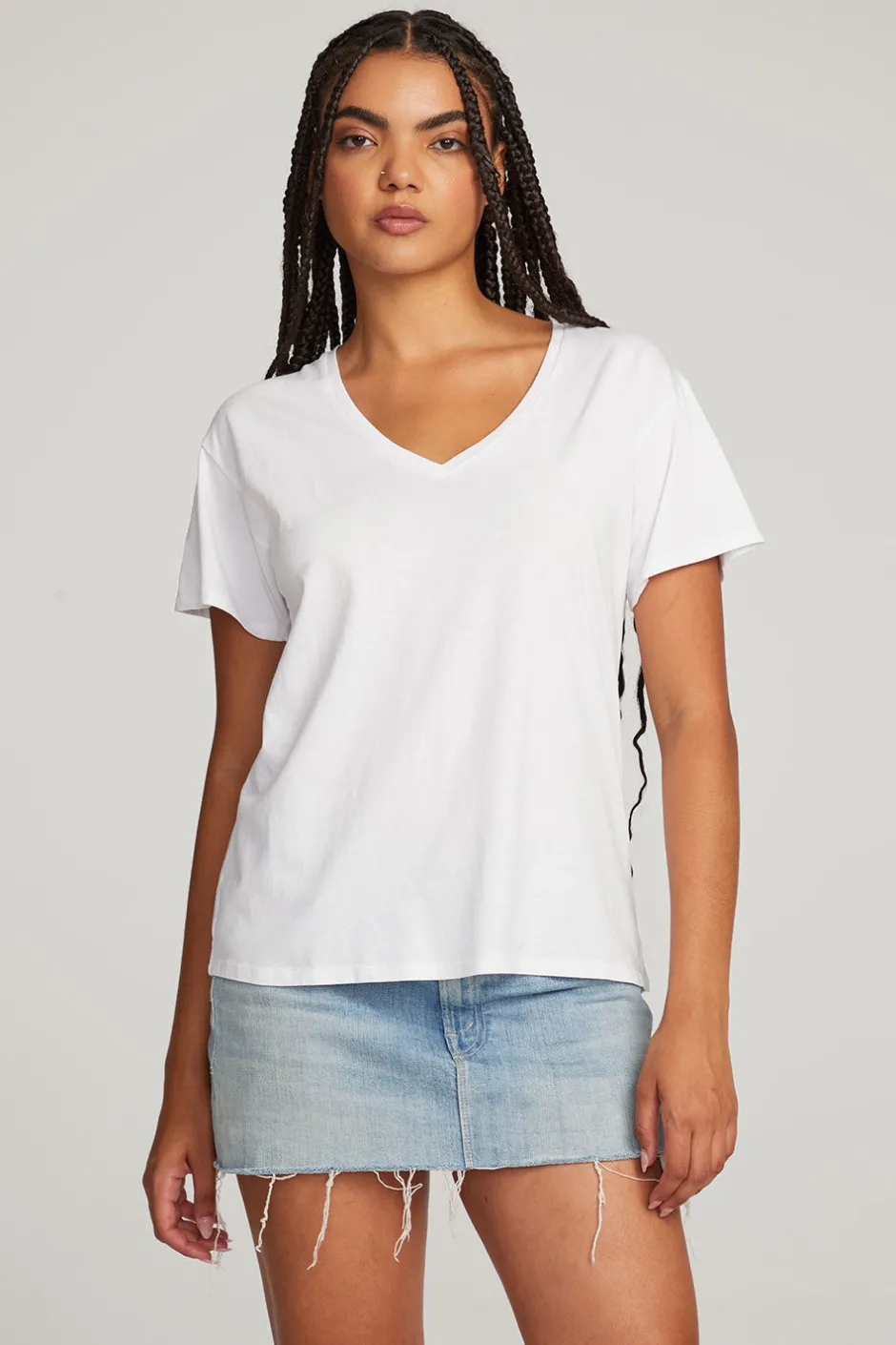 Women Chaser Brand Everyday Essential White V-neck Tee