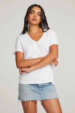 Women Chaser Brand Everyday Essential White V-neck Tee