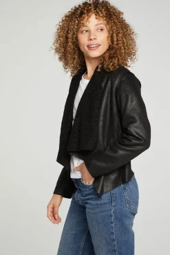 Women Chaser Brand Faux Suede Shearling Reversible Long Sleeve Waterfall Neck Jacket