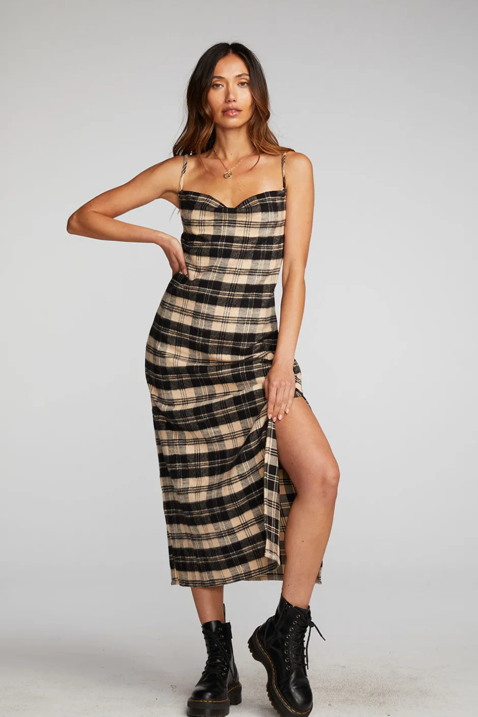 Women Chaser Brand Flannel Midi Slip Dress