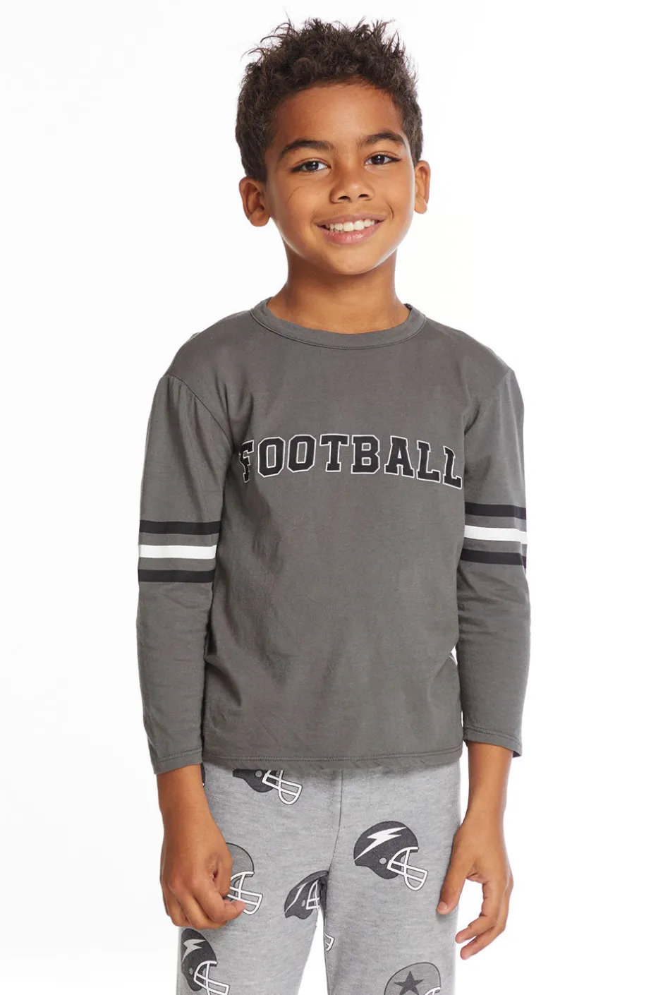 Kids/BOY Chaser Brand Football Stripes Boys Long Sleeve Crew Neck Tee